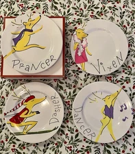 Pottery Barn Kids Reindeer Dessert Plates. Set Of 4. New-Open Box.