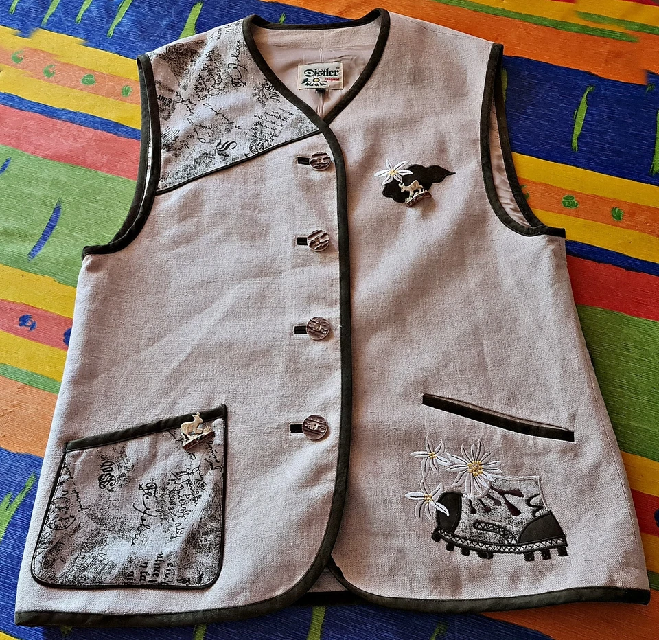 CHALECO VINTAGE DISTLER TRACHTEN OKTOBERFEST DIRNDL TIROL MARFIL MUJER: EE. UU. 12/UE 40 Foto 4 de 4