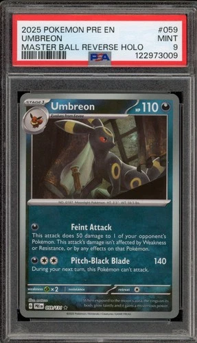 Pokemon Umbreon Prismatic Evolutions Master Ball Reverse Holo #059 PSA 9 Mint