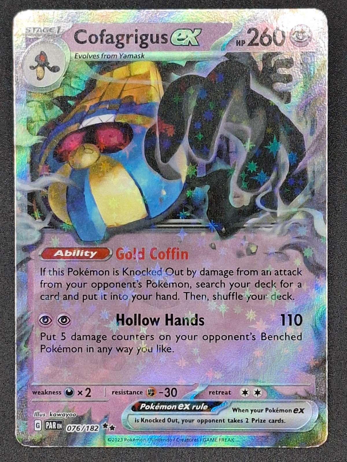 Cofagrigus EX, 76/182, Paradox Rift, Holo Rare, NM