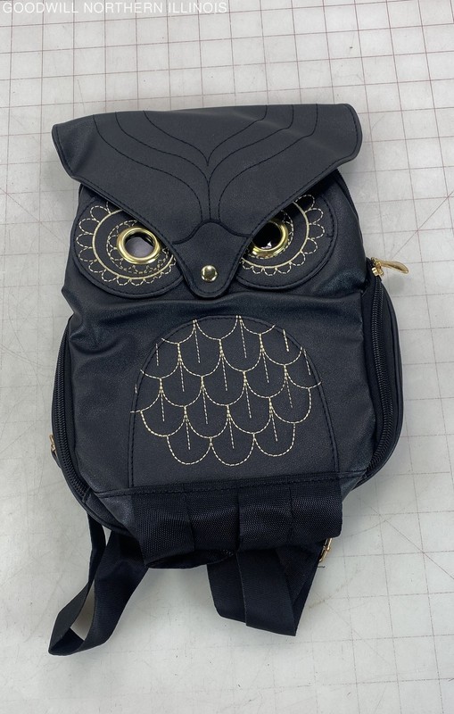 9"x12"x4" Black Gold Tone Embroidered Owl Mini Backpack Bag