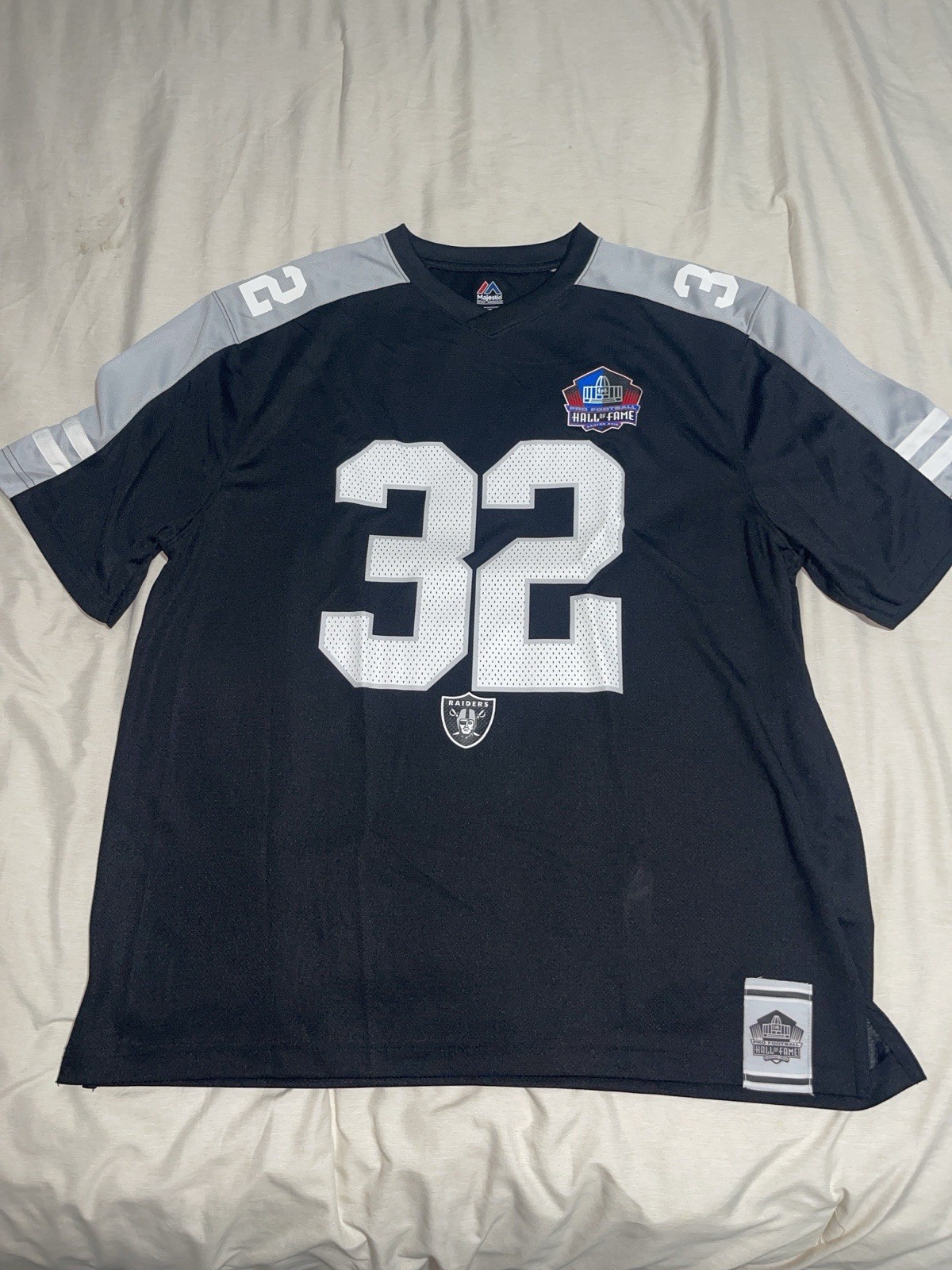 Majestic oakland raiders marcus allen #32 football jersey black/gray/white xl