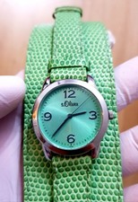 s.Oliver Damen Uhr | Grün | Lederarmband | Batterie Neu | mit Box