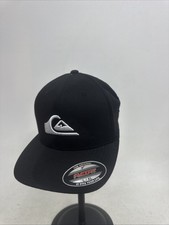 Quicksilver Hat Baseball Cap Black Classic White Logo Skate Men FlexFit L/XL
