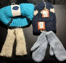New With Tag Mossimo Knit Arm Warmer& Glove,dark blue Knit Hat, Blue Neck Warmer