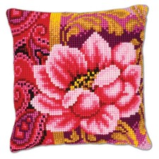 Cross Stitch Cushion Kit Pink Bloom 16" x 16"