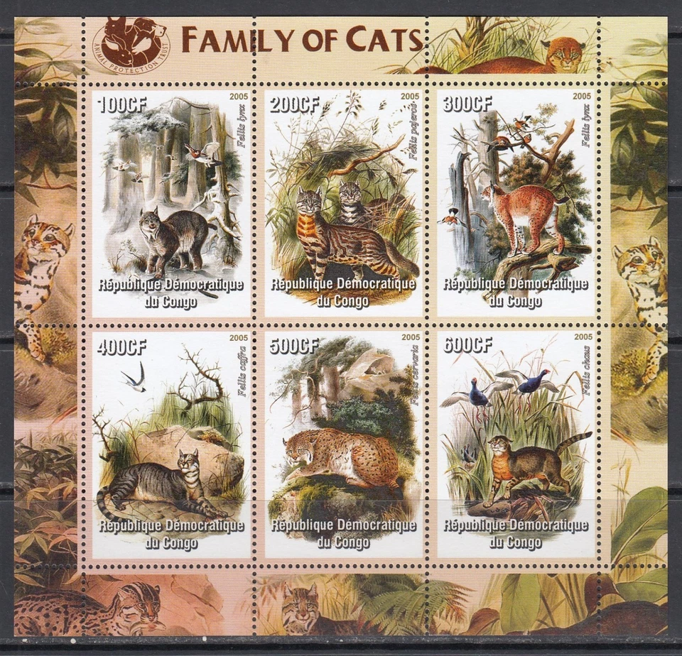 Lynx Wild Cats Animals 2005 Congo MNH 6 v M/s perf Set X 10 Wholesale lot - Image 2 of 2