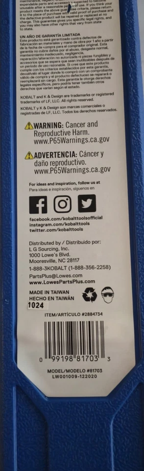 Kobalt 3/8-in Drive Click Torque Wrench (20-ft lb to 100-ft lb) 2884734 NEW - Image 3 of 3