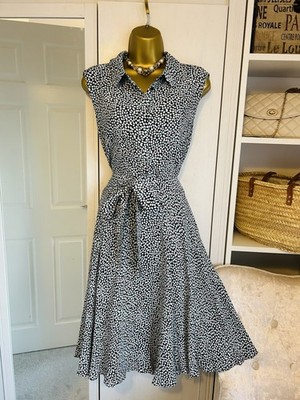 Hobbs Belinda Navy Blue Print Sleeveless Midi Shirt Dress UK 18 RRP £139 Spring