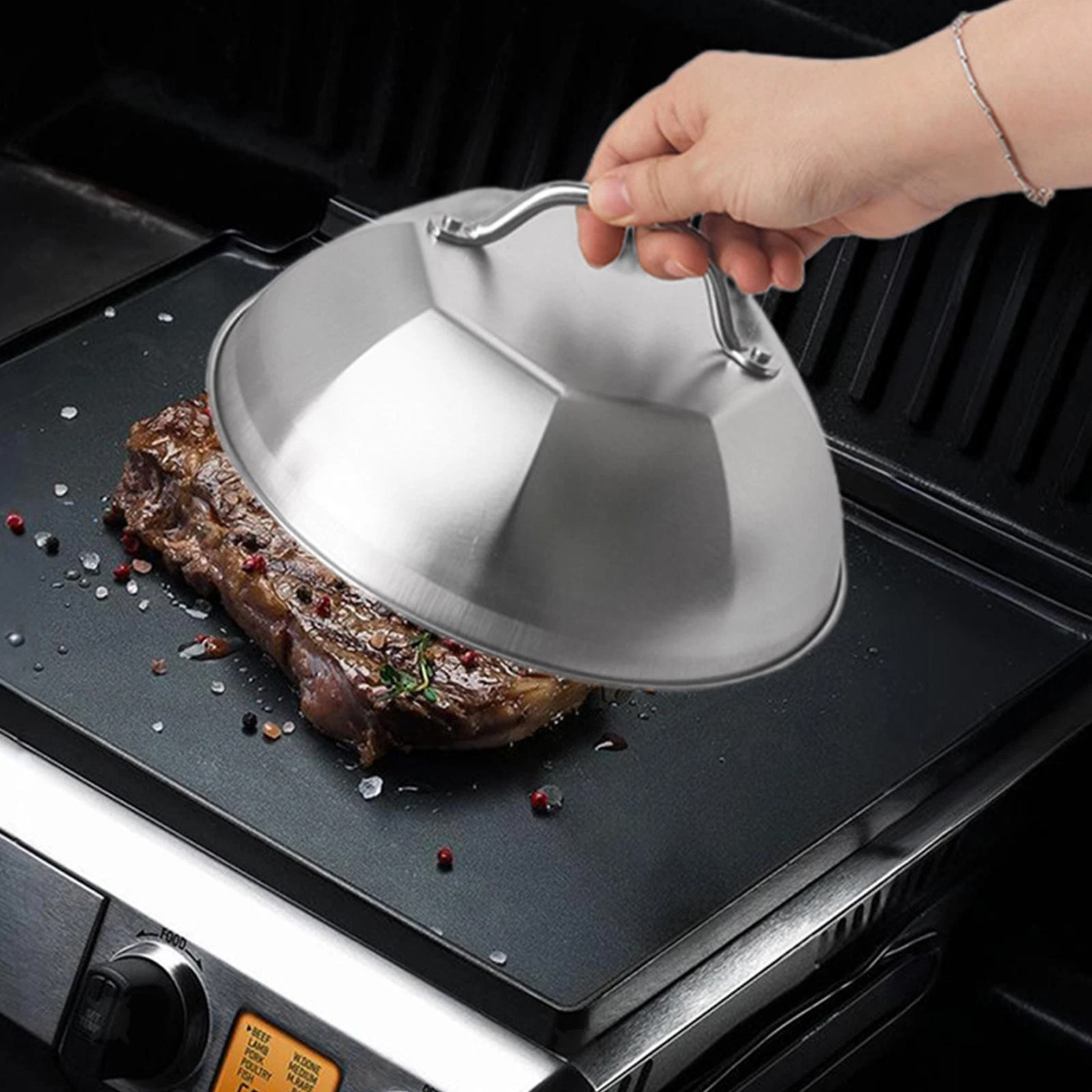 9 Inches BBQ Grill Pans Cover Stainless Steel for Frying Pans Melting Dome