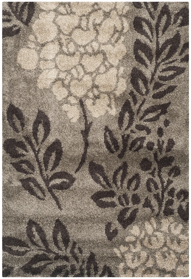 Florida Shag Collection Area Rug - 5'3" x 7'6", Smoke & Dark Brown, Floral De... - Image 2 of 4