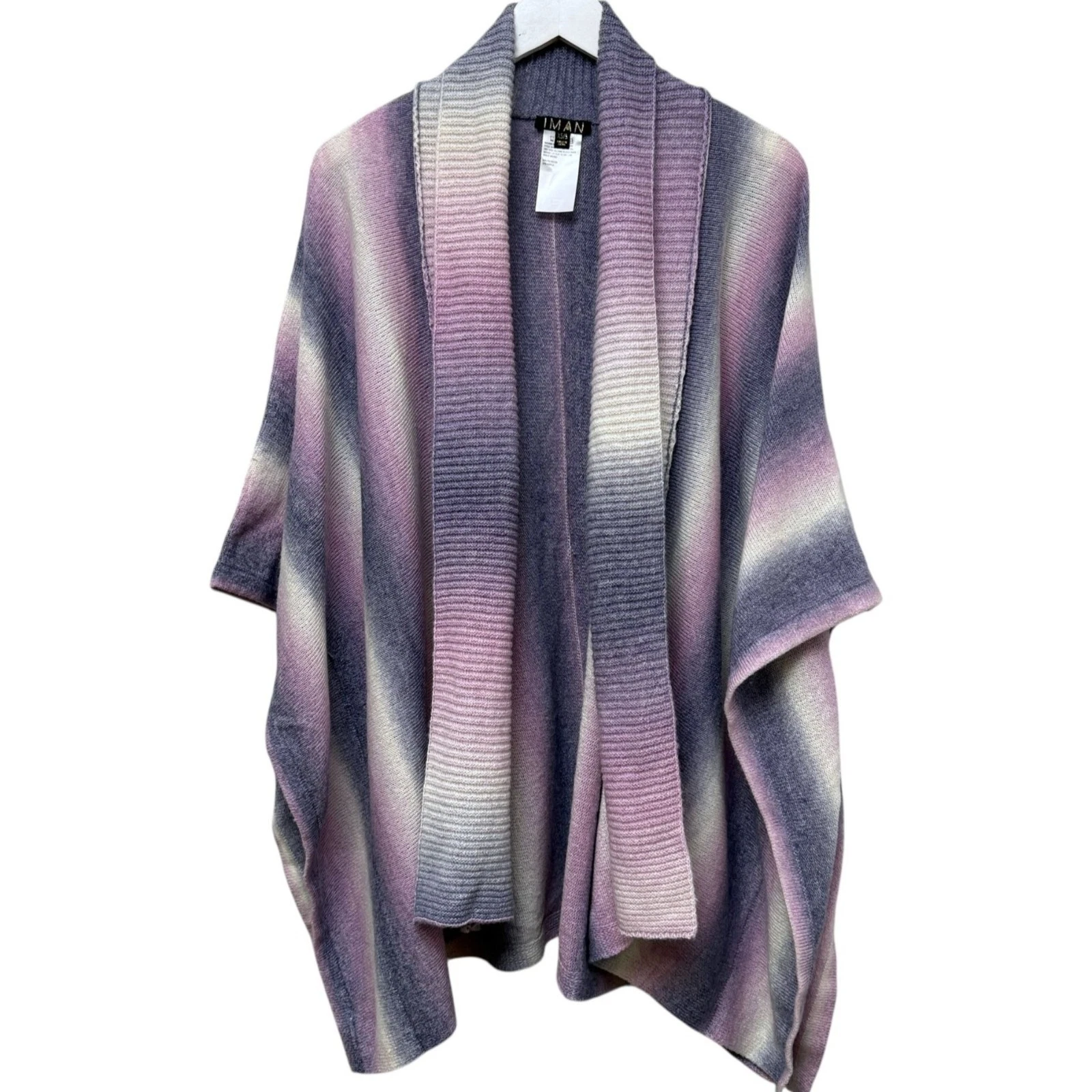 Iman Purple Ombre Poncho Cardigan XS/S Oversized Ruana Womens Sweater Open