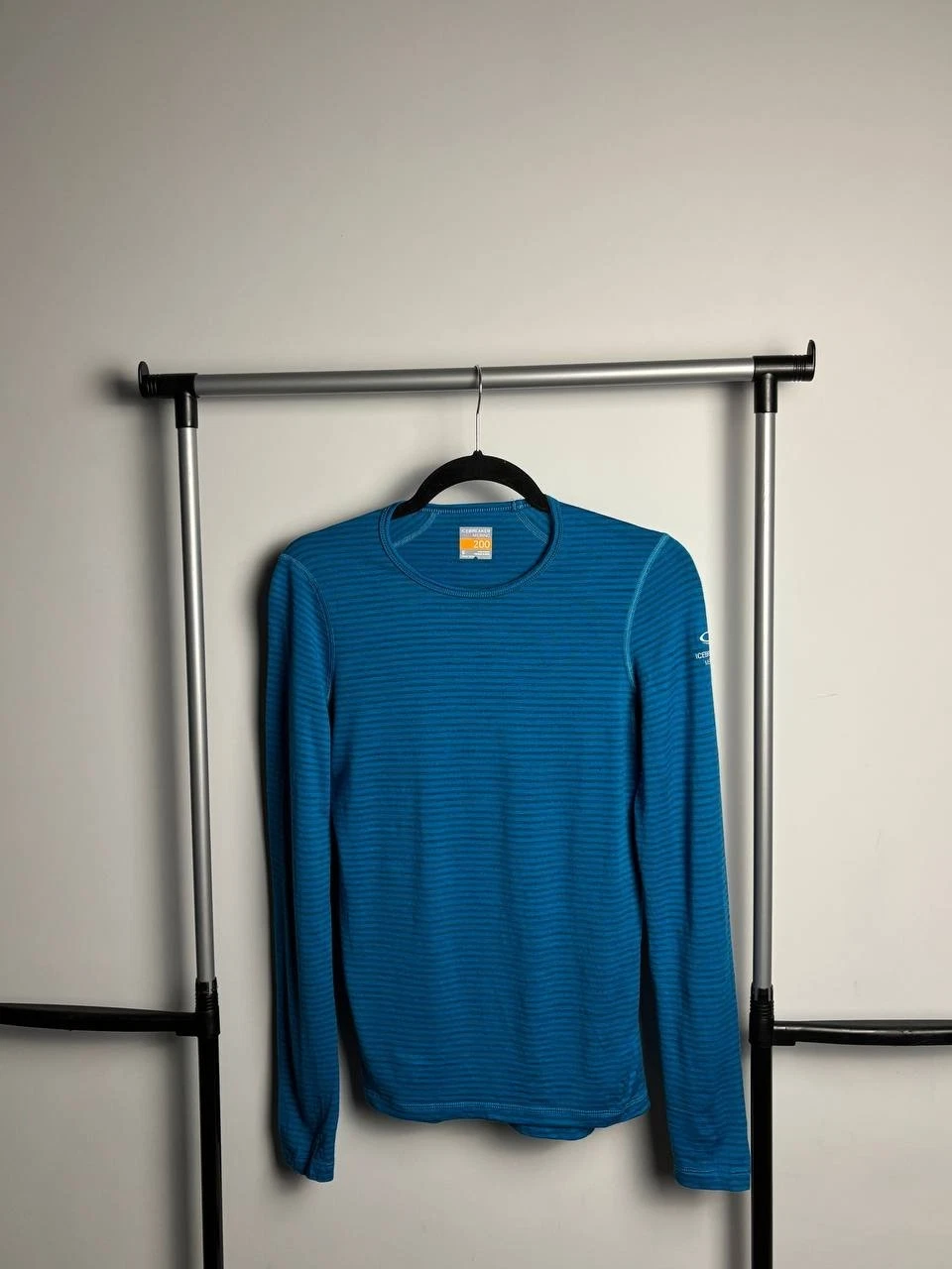 Icebreaker Merino 200 Women's Small S Long Sleeve Base Layer Blue Striped Shirt