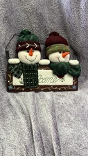 Snowman Welcome Wall Plaque Sign Holiday Wood Decor Christmas Xmas G1