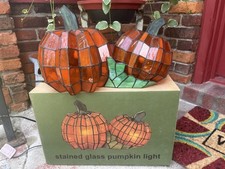  Vintage Tiffany Style Stained Glass Double Pumpkin Lamp From Cracker Barrel