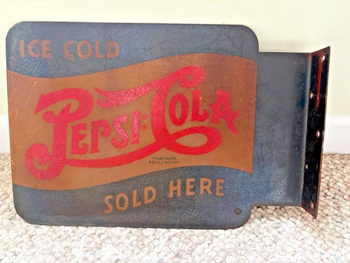 Vintage Rare Pepsi Cola Double Dot Metal Flange Sign SODA GAS OIL  14.5X10