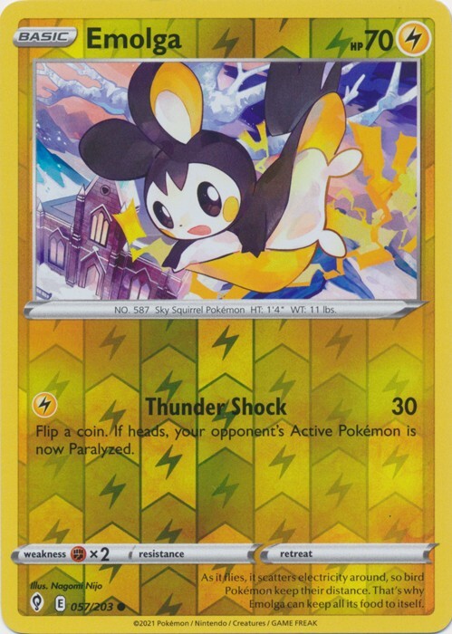 Reverse Holo Emolga 057/203 Evolving Skies Common Pokemon TCG