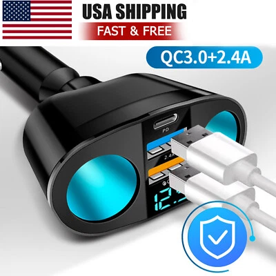 12V Dual USB Car Cigarette Lighter Socket Splitter Power Adapter Charger Outlet