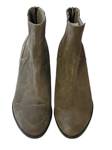 Eileen Fisher Peer Ankle Boots •10• Taupe Gray Suede Chelsea Heeled Rear Zip - Afbeelding 4 van 11