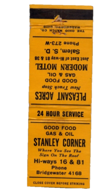 #ad #ad Advertising Matchbook Stanley Corner Gas amp; Oil Pleasant Acres Motel Salem SD $7.46