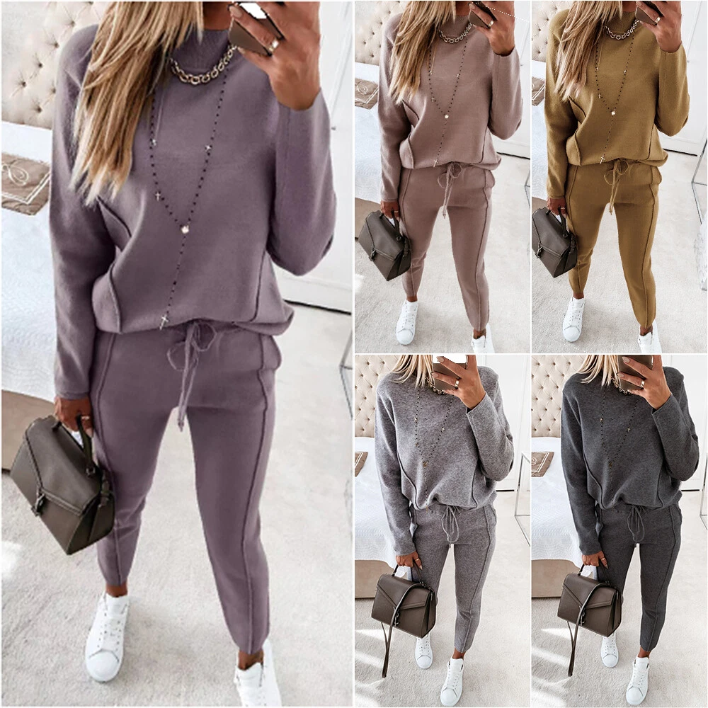 Womens Casual Tracksuit Set Outfit Sweatshirt Joggers Pants Sports  Activewear