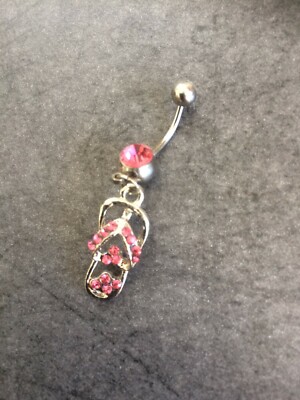 VXS Piercing Nabel Banane Stahl Hypoallergen Strass Tong Rose 1,60mm