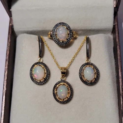14k Gold Filled Pendant With Earrings Silver Jewelry Set-Fire Opal Jewelry Gift