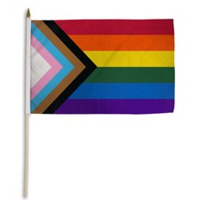 1 Dozen Progress Pride 12x18in Stick Flag Handheld Rainbow Flag LGBT LGTBQIA