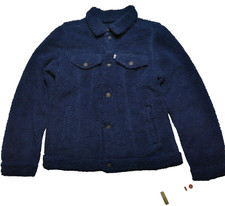 LEVIS Boys Medium 10-12 Blue Faux Fur Sherpa Trucker Jacket Cotton Lined NEW