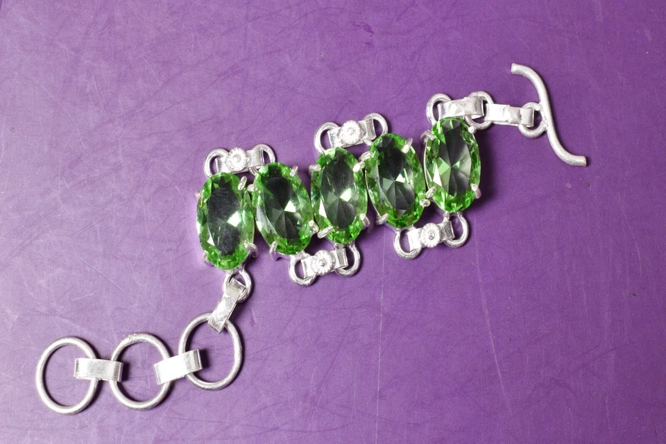 925 Sterling Silver Peridot Gemstone Handmade Bracelet Birthday Party Gift BS - Image 2 of 4