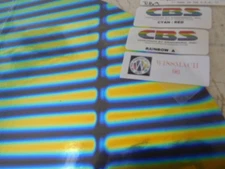 Dichroic Glass:CBS 96 COE Stripes Pattern Cyan/Red on Flat Thin Black - 3"Sq