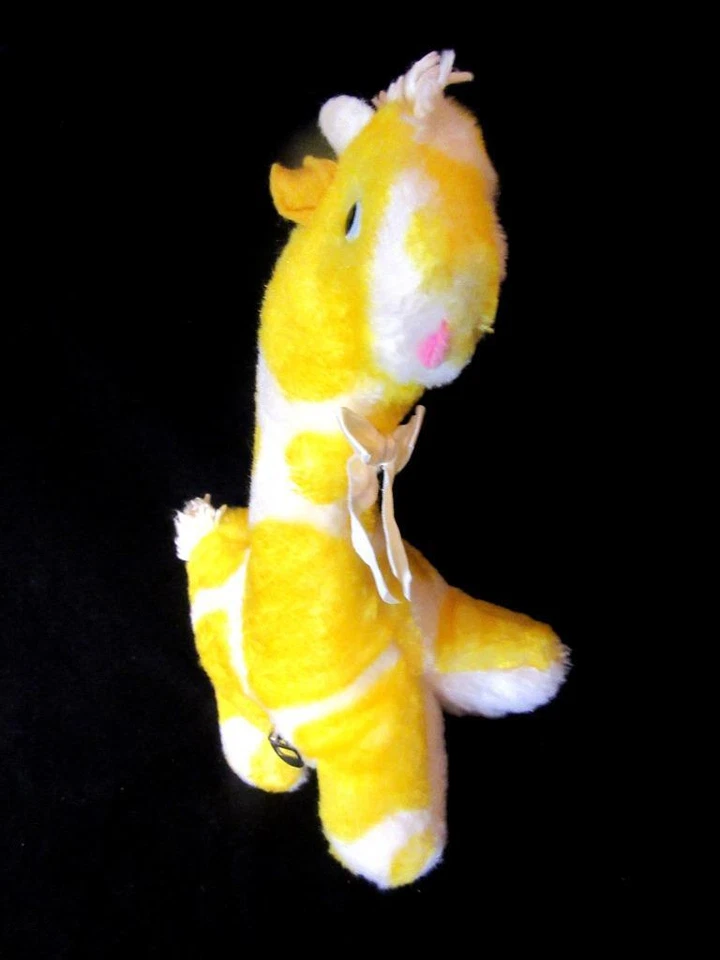 Винтажная желтая белая плюшевая музыкальная и заводная детская игрушка EDEN GIRAFFE - Изображение 3 из 4