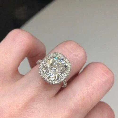 5Ct Cushion Cut Lab-Created Diamond Halo Solitaire Ring 18K White Gold Plated