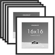 16x16 Black Picture Frame Set with 12x12 Mat - 5 Pack, Wall Display