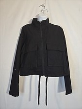 Sz L Ladies Lightweight Cropped Black Jacket. Women's New Cotton Full Zip Coat