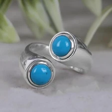 Turquoise Sterling Silver Ring, Natural Gemstone Adjustable Ring, Gift For Her