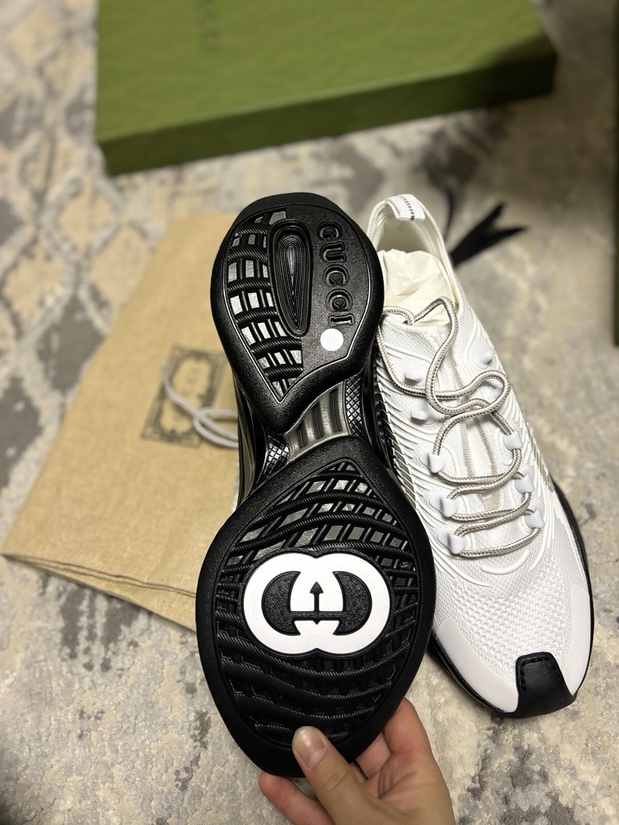 New Gucci Run Knit Sneaker White Black Embroidered GG Interlocking