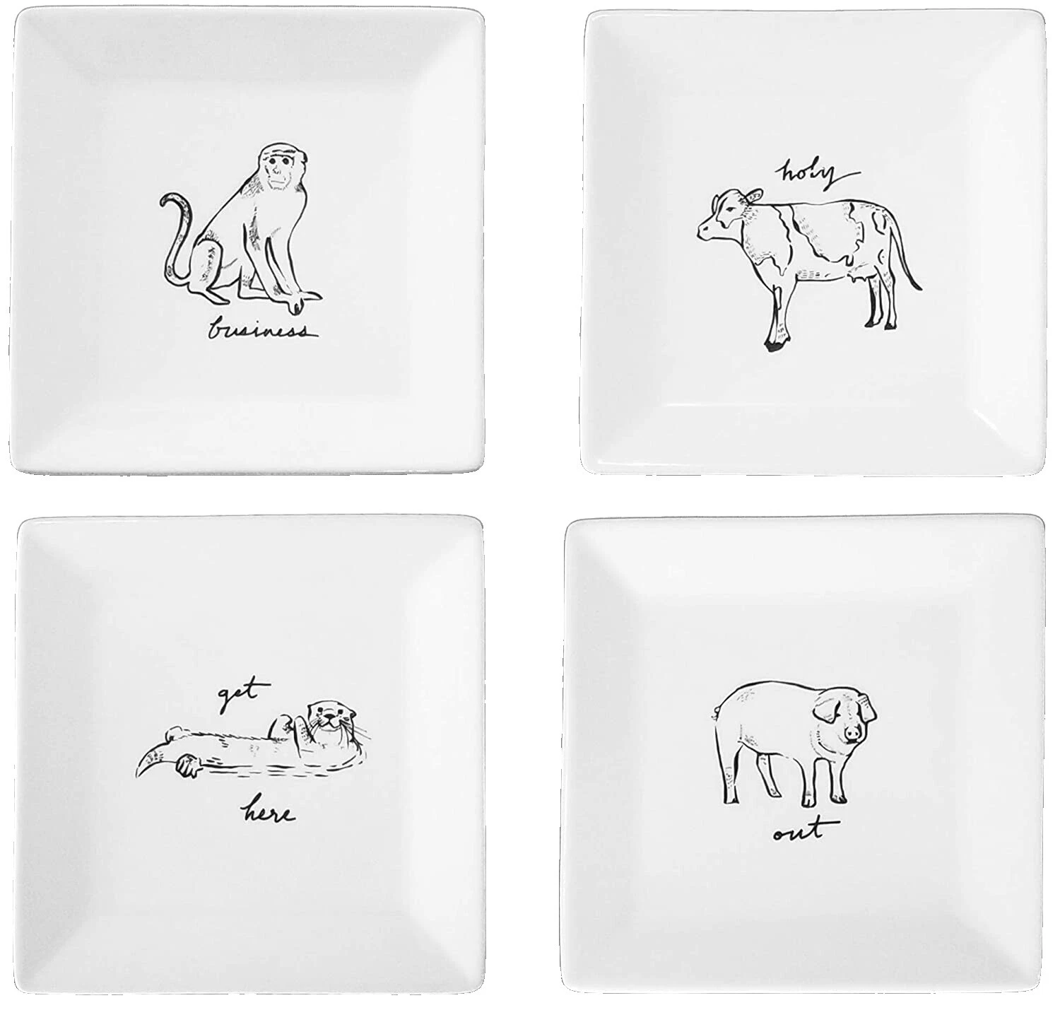 Animal Print Square Porcelain Dinnerware Plates