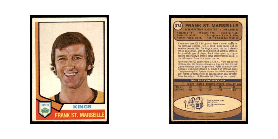 1974 O-Pee-Chee Frank St. Marseille Los Angeles Kings #374 - Image 3 of 3