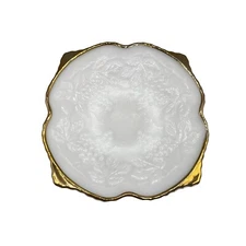 Vtg 9" Anchor Hocking Milk White Glass Bowl Embossed Grapes Gold Gilt