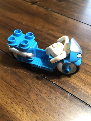 Lego Duplo Motorcycle Blue Toddler Toy Rubber Tires Big Legos Rolls Racing