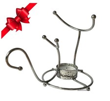 Brandy Warmer Stand with Glass Brandy Cognac Snifter Silver with Tea light