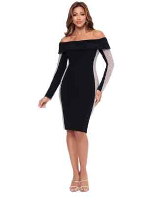 XSCAPE Studded Illusion Sheath Dress - size 10