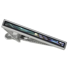 Abalone Onyx Border Tie Clip Men Birthday Wedding Gift Tie Bar With Box