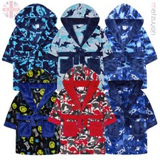 Infant Boys Dinosaur Camo Camouflage Plush Fleece Dressing Gown Robe Hooded Kids