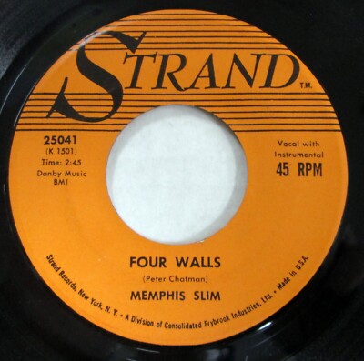 MEMPHIS SLIM 45 Four Walls / Lonesome VG++/VG+ on Strand blues  Mc 1308