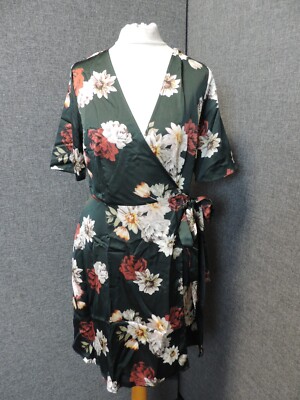 New Look Floral Satin Wrap Dress Green UK 8 RRP 22.99 LN121 AA 11 | eBay UK