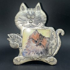 Pewter Kitty Cat Picture Frame 6" Tall Fits 3" x 3" Photo