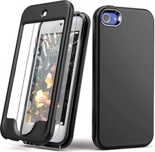 for iPod Touch 7 Case with Screen Protector,Lightweight Full Body Heavy Black