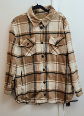 Thread & Supply hellbraun elfenbein kariert Oversize Fleece gefüttert Shacket Größe XLarge 